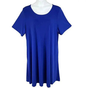 Susan Graver Womens 3X Midi Blue Liquid Knit Jersey Shift Dress Vacation Hiking